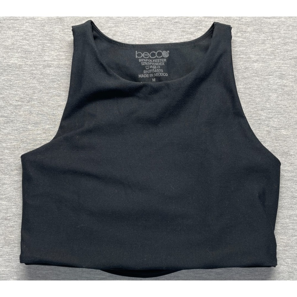 Becco Cropped Tank Top Womens Medium Black Stretch Strappy Open Back Athleisure